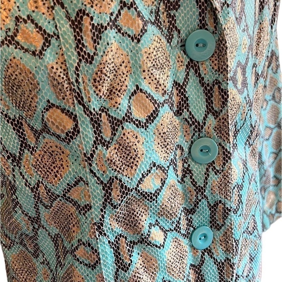 Bamboo Traders Faux Leather Jacket Turquoise Gold Metallic & Brown Snake Small - Picture 6 of 12